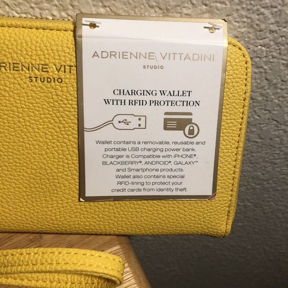 Adrienne Vittadini Studio Phone Charging RFID Wallet Wristlet Sunny Yell… - Picture 2 of 13